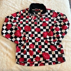 Empyre rose checker 1/4 zip fleece sweatshirt large